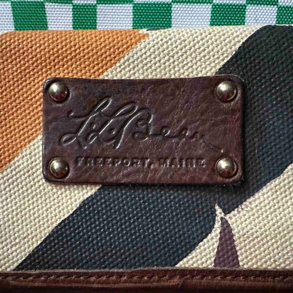 LL Bean Signature Clutch Purse Wallet Striped Deer Print Canvas Leather - Picture 9 of 16